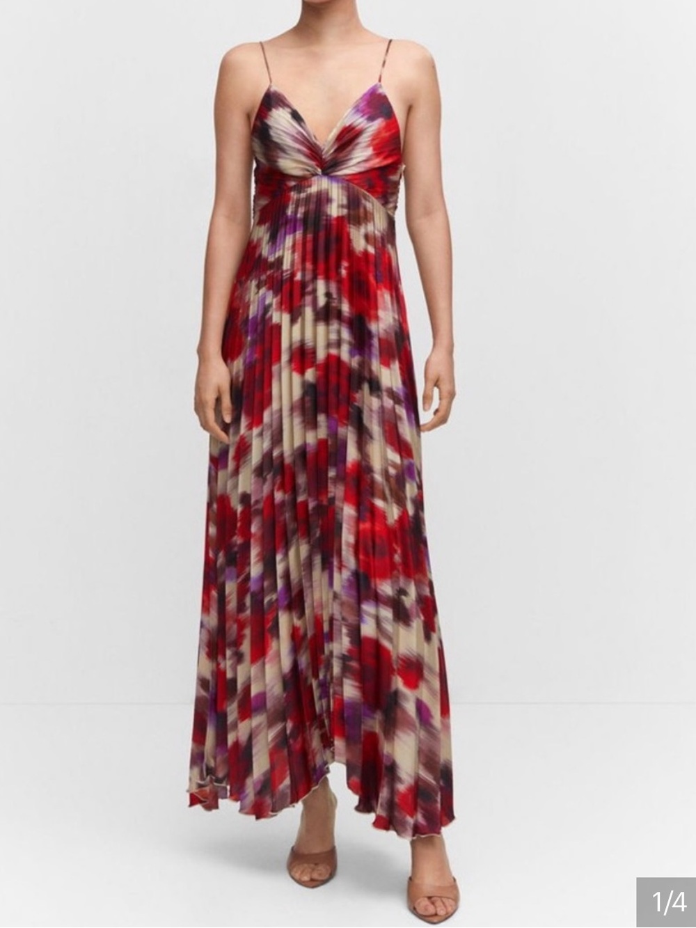 Mango Red and Purple Pleated Dress